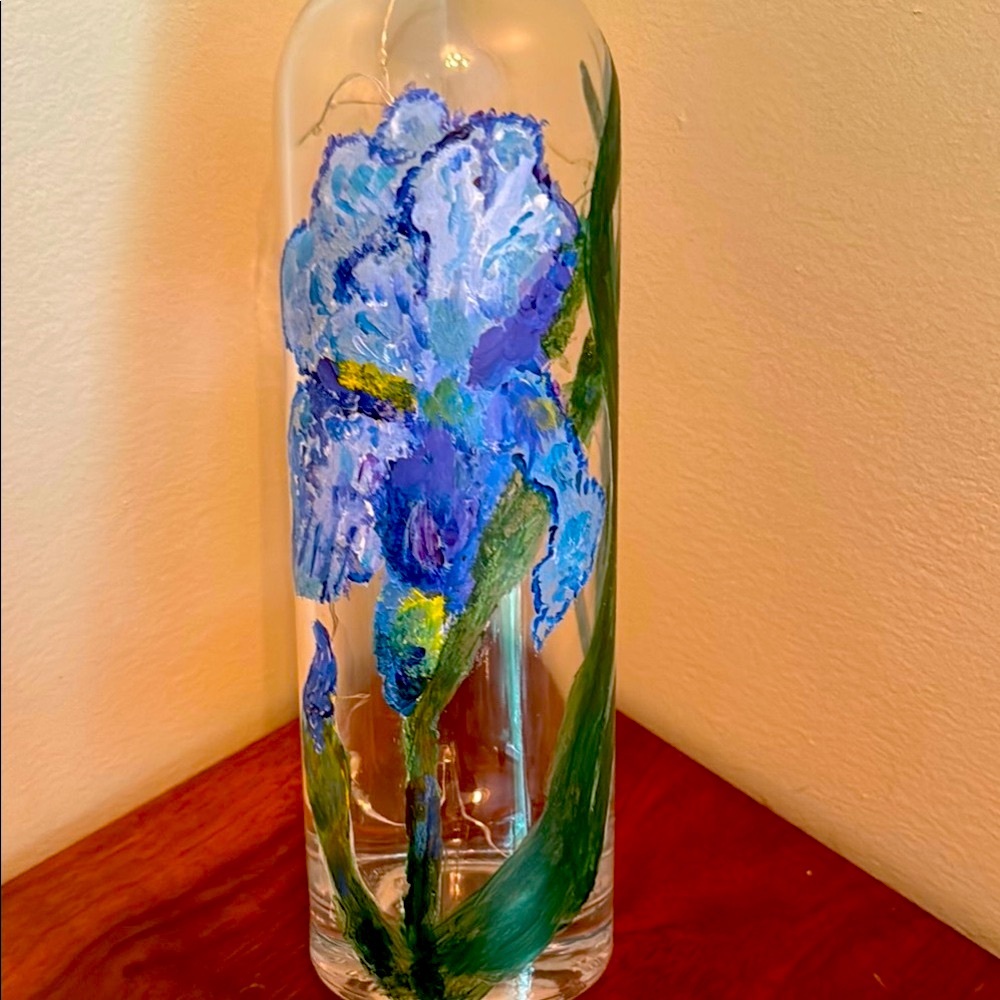 Hand Crafted Blue and Green Floral Butterfly Bottle Art - Picture 3 of 5